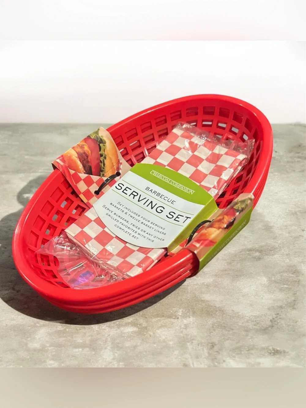 Red Basket Barbecue Serving Set with Basket & Liners